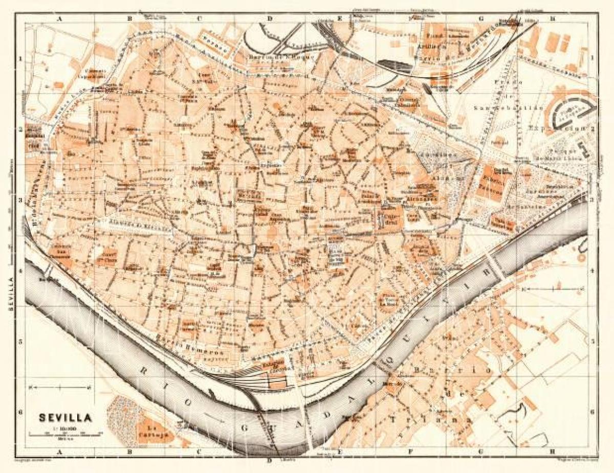 карта на стария град на Севиля в Испания