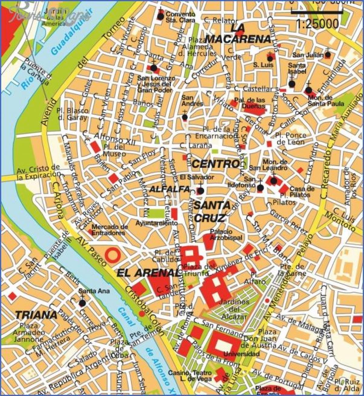 Забележителностите на Севиля на картата