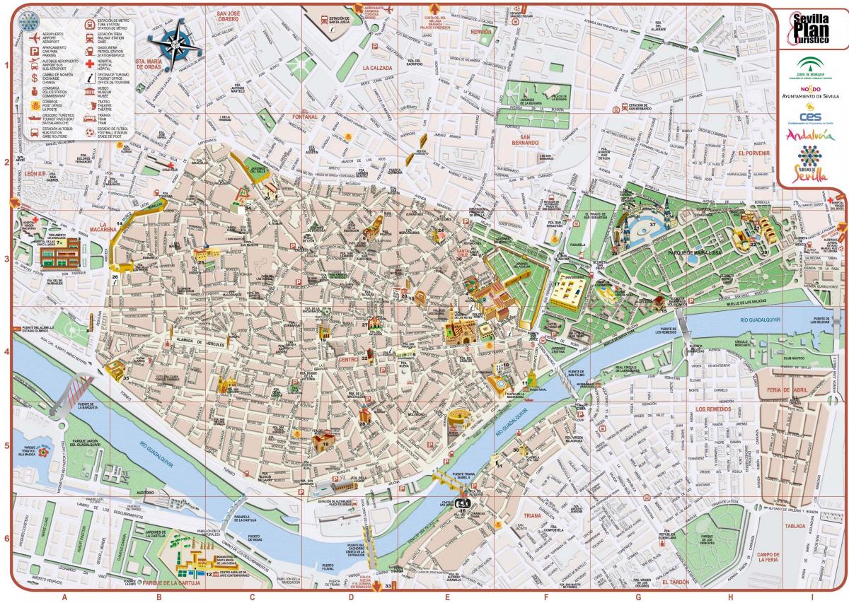 карта на центъра на град Севиля 