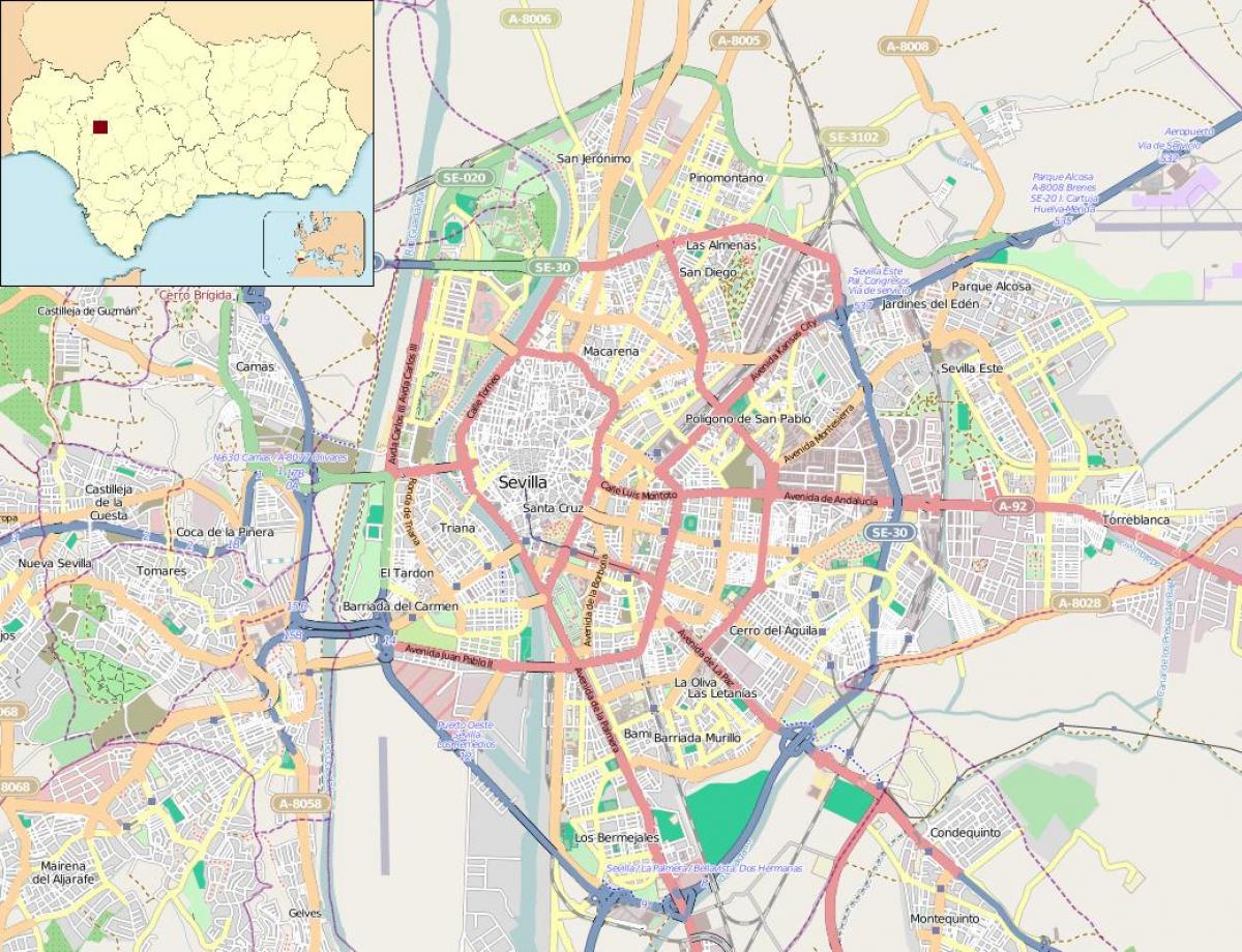 карта на Севиля Испания квартали
