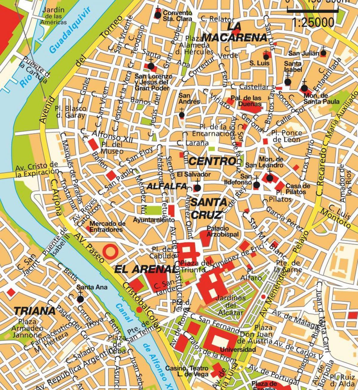 карта на Севиля Испания центъра на града 